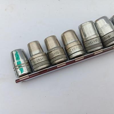S-K Sockets on socket organizer - 7/6 - 15/26 - and more Total of 13 S-K TOOLS