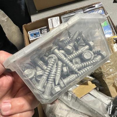 1 Box of Many smaller boxes of Misc. Screws, anchor bolts, etc.