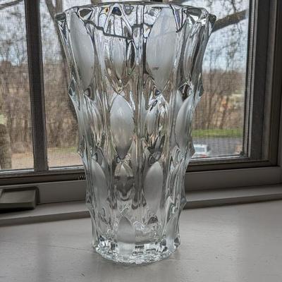 Large Pressed Lead Glass Vase With Clear And Frosted Panels