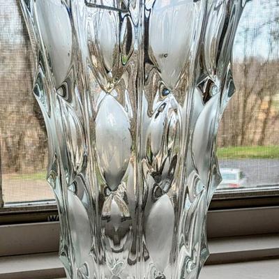 Large Pressed Lead Glass Vase With Clear And Frosted Panels