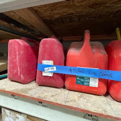 GAS CANS - 9 mostly larger various sized red plastic ones - All for 1 money