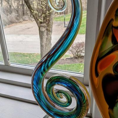 Hand Blown Glassware Art Glass Fused Sculpture Music Clef Note 12" tall