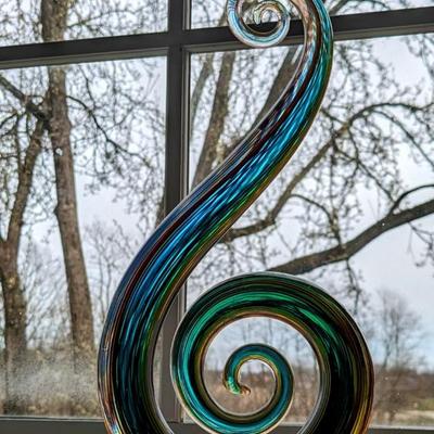 Hand Blown Glassware Art Glass Fused Sculpture Music Clef Note 12" tall