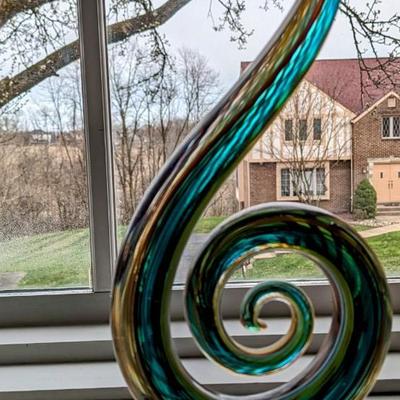 Hand Blown Glassware Art Glass Fused Sculpture Music Clef Note 12" tall
