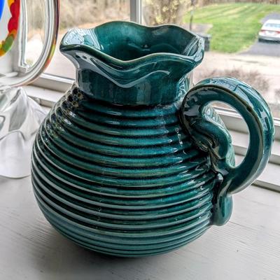 Green/Blue Stoneware Pitcher with Handles