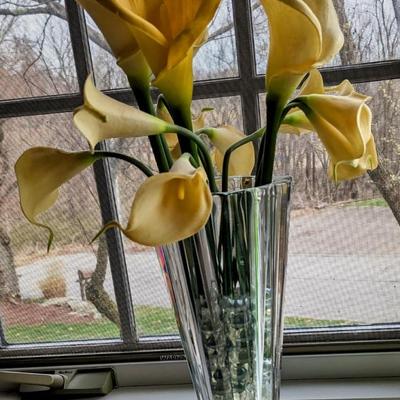 Vintage Rosenthal Germany Thick Crystal Vase with Glass Beads and Flowers