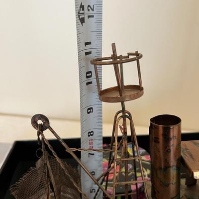 Great Mixed Lot - Vint. Postcards, Vint. Copper Musical Boat, Leather Bill Fold, + More