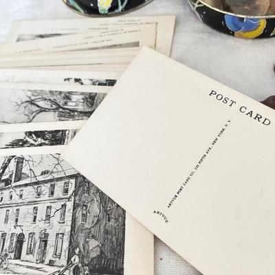 Great Mixed Lot - Vint. Postcards, Vint. Copper Musical Boat, Leather Bill Fold, + More