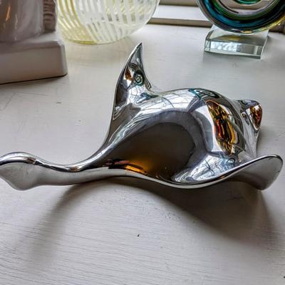 VINTAGE ART STUDIOS HOSELTON CANADA GOOSE SCULPTURE ALUMINUM ONTARIO #1211 And Matching Bowl