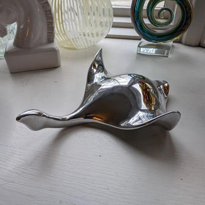 VINTAGE ART STUDIOS HOSELTON CANADA GOOSE SCULPTURE ALUMINUM ONTARIO #1211 And Matching Bowl