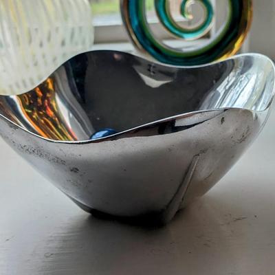 VINTAGE ART STUDIOS HOSELTON CANADA GOOSE SCULPTURE ALUMINUM ONTARIO #1211 And Matching Bowl
