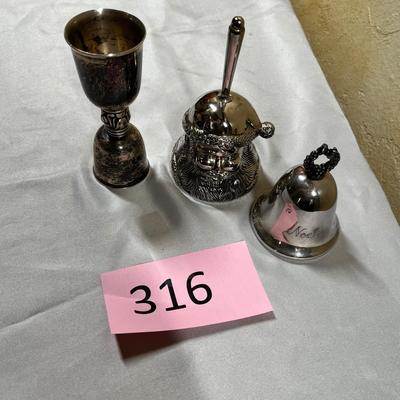 Silver Plate Bells & double shot glass