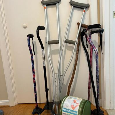 Lot Crutches, Canes, Walking Stick, Rail Bed Bumper