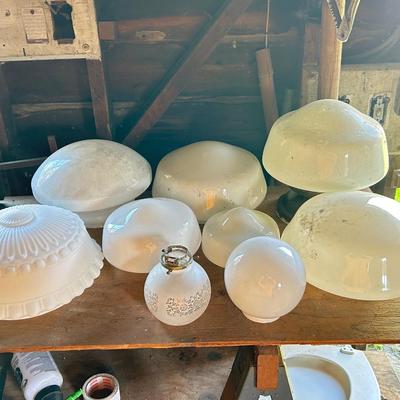 Estate lot of white glass ceiling lamp shades