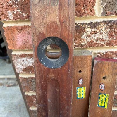 6 Pc. Lot - 2 Large Glass Jugs, Wooden Levels, Ammo Box