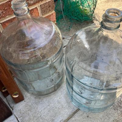 6 Pc. Lot - 2 Large Glass Jugs, Wooden Levels, Ammo Box