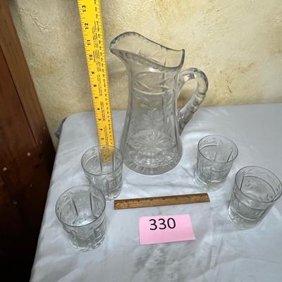 Antique Cut Glass Pitcher & tumblers