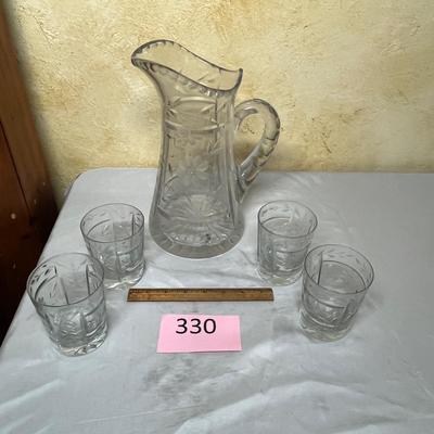 Antique Cut Glass Pitcher & tumblers