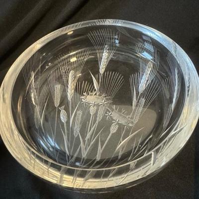 Rare thistle crystal dish in Bohemian art museum botanical style