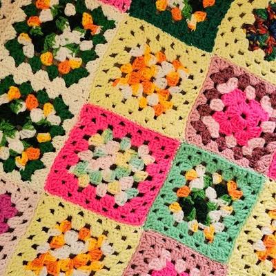 Colorful Crocheted Granny Squares throw