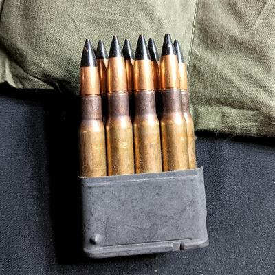 Military issued Ammunition Bandoleer with Cal. 30 AP M2 8 round clips ARMOR Piercing Ammunition