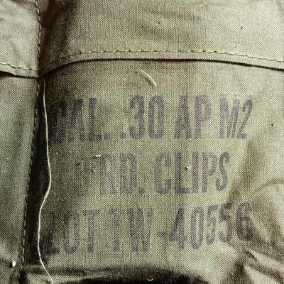 Military issued Ammunition Bandoleer with Cal. 30 AP M2 8 round clips ARMOR Piercing Ammunition