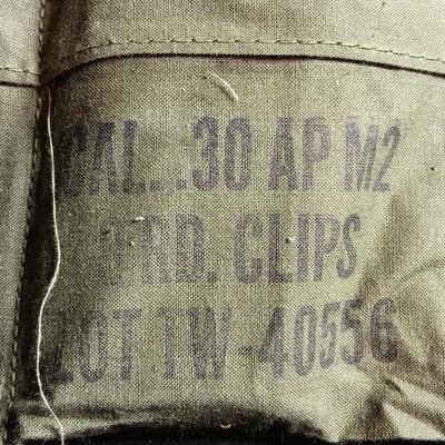Military issued Ammunition Bandoleer with Cal. 30 AP M2 8 round clips ARMOR Piercing Ammunition