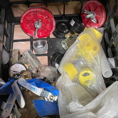 Crate of Misc. plumbing fixtures - Valves / Gauges