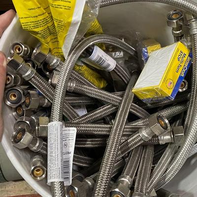 Bucket with Fawcett / Toilet Connector Hoses - All new assorted hoses +