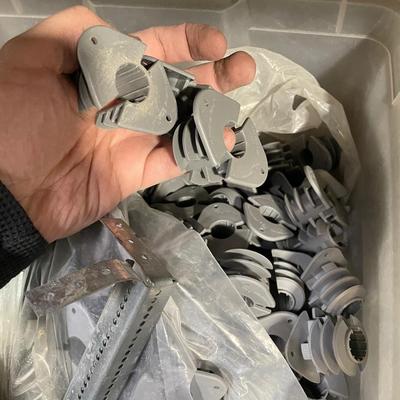 Plastic tub full of plastic plumbing fixtures/pipe sizers