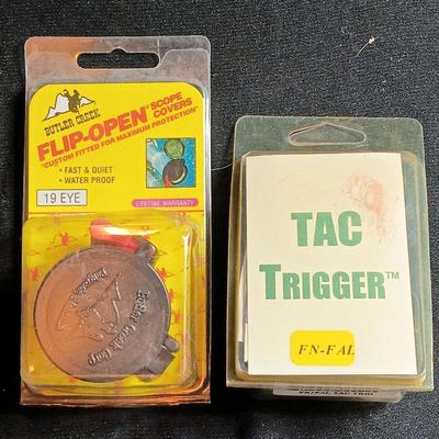 Butler Creek Scope covers new in package and a FN-FAL Tac Trigger