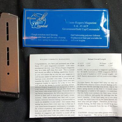 New Wilson Combat Wilson-Rogers Magazine 8 round .45 ACP Government / Gold / Commander