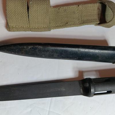 Vintage SOUTH AFRICAN R1 FAL TYPE C BAYONET, WITH SCABBARD AND CANVAS FROG