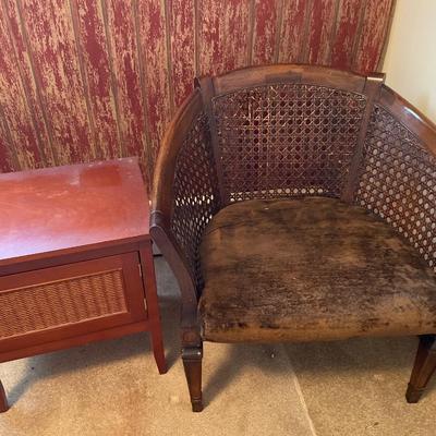 Small table and wicker back chair