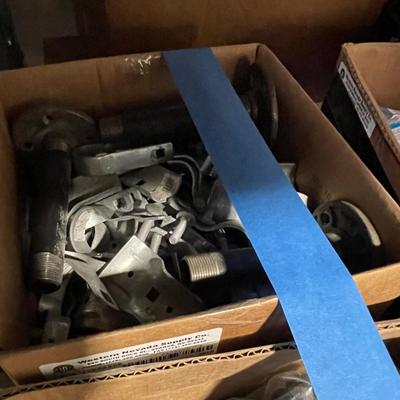 5 Boxes of Steel hangars & bracket pieces/Lots of Metal in this lot and mostly new