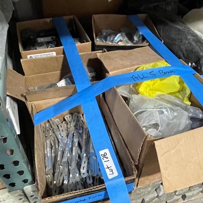 5 Boxes of Steel hangars & bracket pieces/Lots of Metal in this lot and mostly new