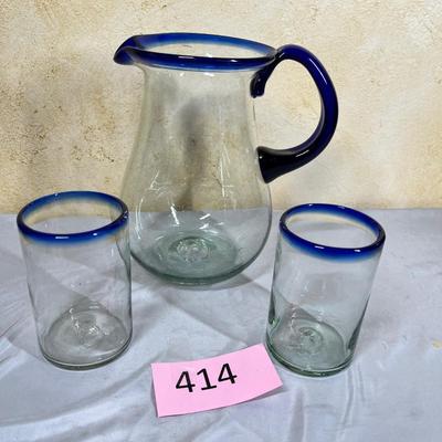 Mexican glass Pitcher & 2 tumblers