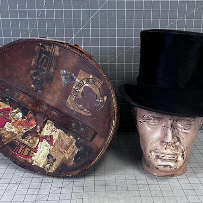 Antique STETSON Top Hat with LEATHER HAT BOX