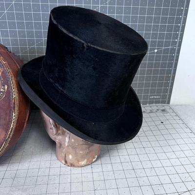 Antique STETSON Top Hat with LEATHER HAT BOX