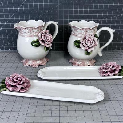 KALDUN & BOGLE Hand Crafted Pitcher and Hors d'oeuvre Tray (4)