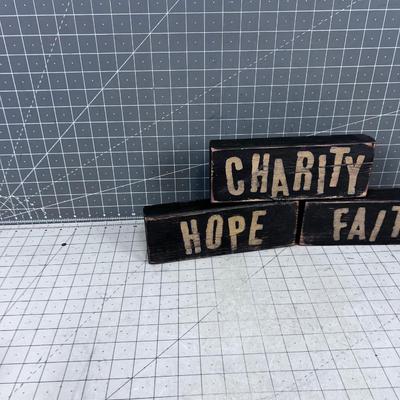 FAITH, HOPE, CHARITY Hand Crafted Inspirational Blocks