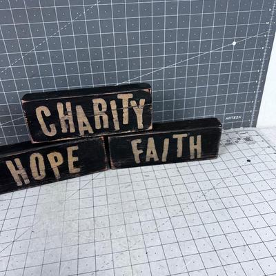 FAITH, HOPE, CHARITY Hand Crafted Inspirational Blocks