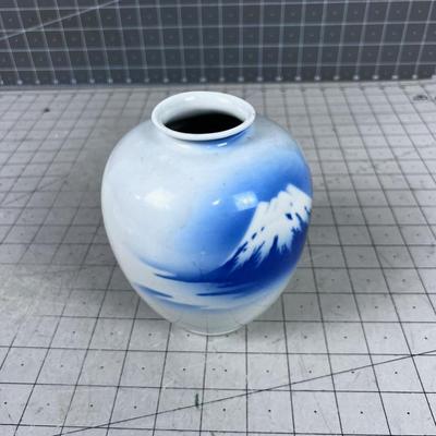Asian Mount. Fuji Vase with Mountains & Stream Marking