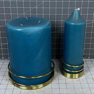 2 Green Candles with Brass Bases - Never lit!