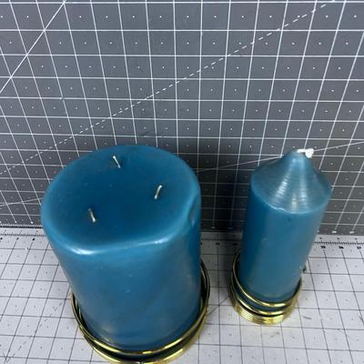 2 Green Candles with Brass Bases - Never lit!
