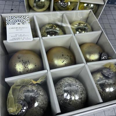 2 Sets of Cynthia Rowley Mercury Glass Ornaments Gold Tone