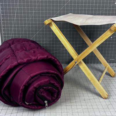 Canvas Camp Stool and Sleeping Bag