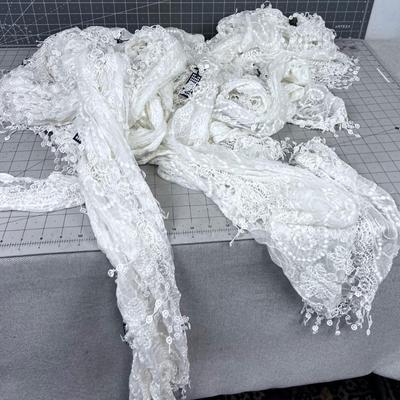 Large Pile of Matching NEW Stevie Nicks Style Lace Scarfs