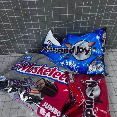 3 Candy Bars; Almond Joy, Mounds, and 3 Musketeer BARS