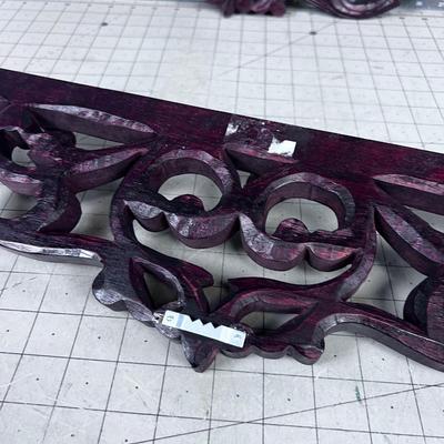 2 Carved Wood Coat Rack Pieces